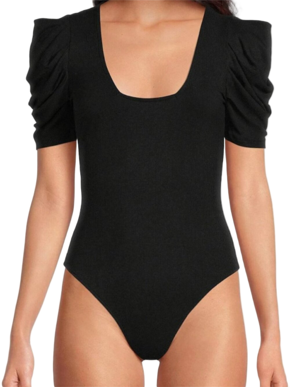 Intimately by Free People Black So Fresh Ribbed Puff Sleeve Thong Bodysuit - S